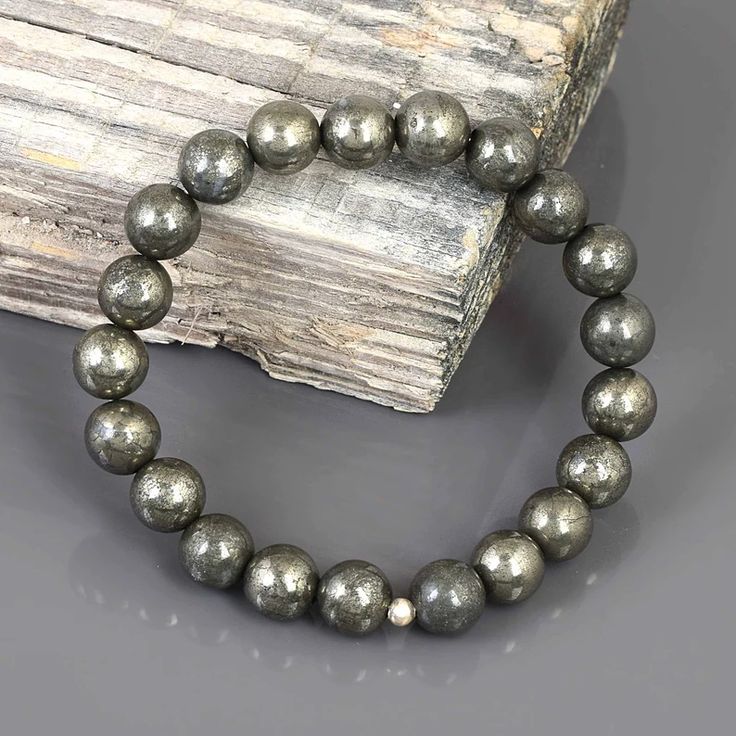 Pyrite 8MM Round Bead Bracelet