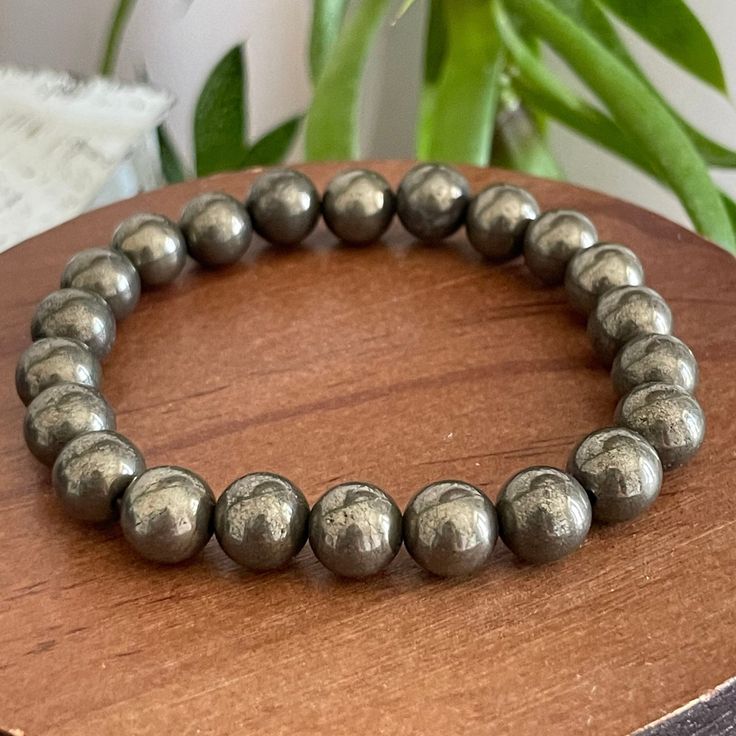 Pyrite 8MM Round Bead Bracelet